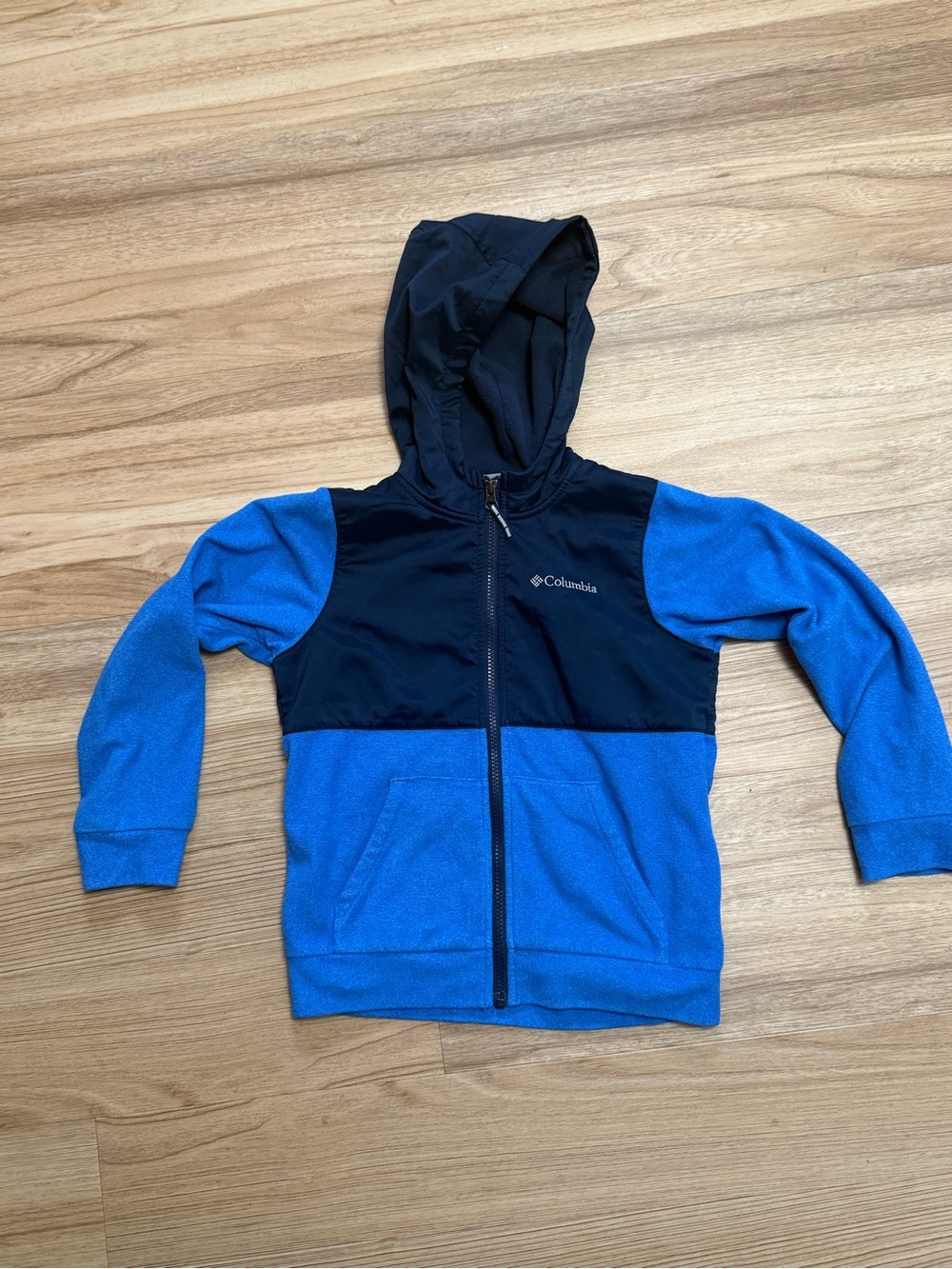 Columbia Boys' Blue & Navy Hooded Zip Fleece Jacket sweatshirt small 8